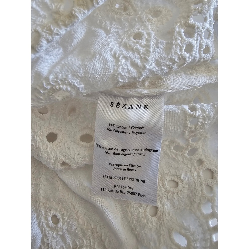 Sezane Anabelle White Eyelet blouse Ivory short Sleeve top cottagecore 38/6/Med - Picture 8 of 9
